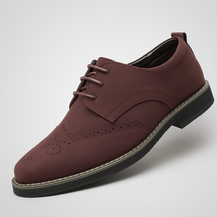 Classic men's brown leather Oxford shoes with intricate brogue detailing, perfect for dress or casual business attire.