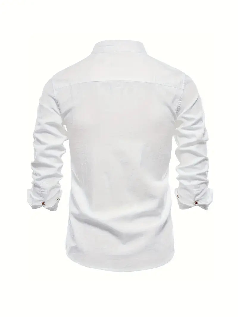 Stylish men's long sleeve Oxford button-up shirt, perfect for smart casual fashion.