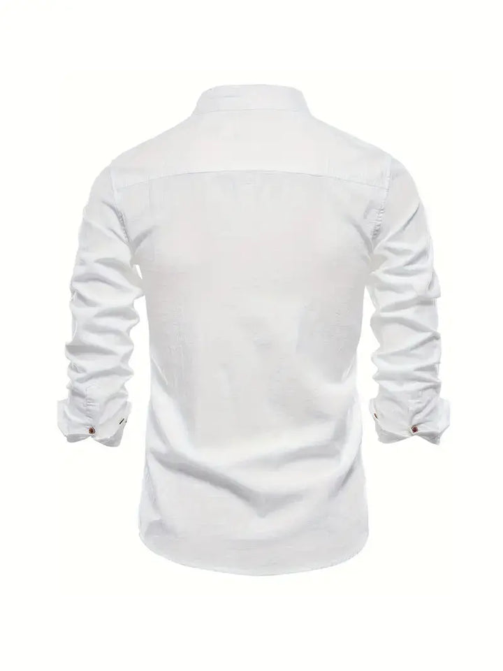 Stylish men's long sleeve Oxford button-up shirt, perfect for smart casual fashion.