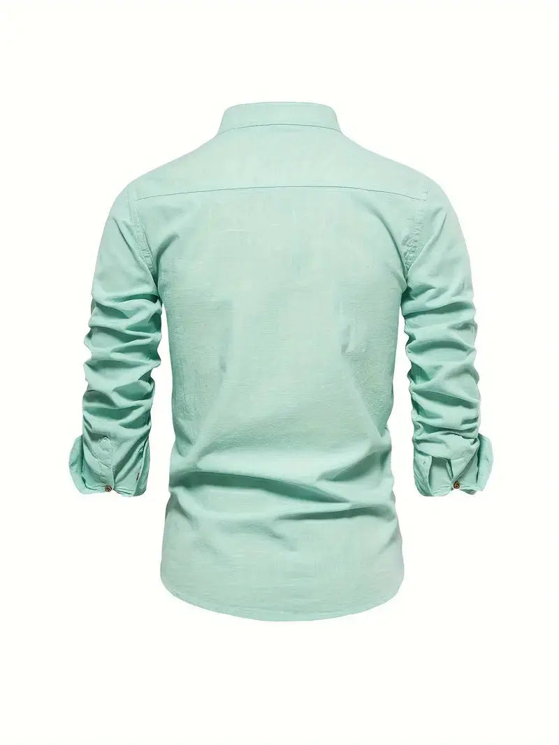 Formal-casual men's Harrington Oxford long sleeve button-up shirt.