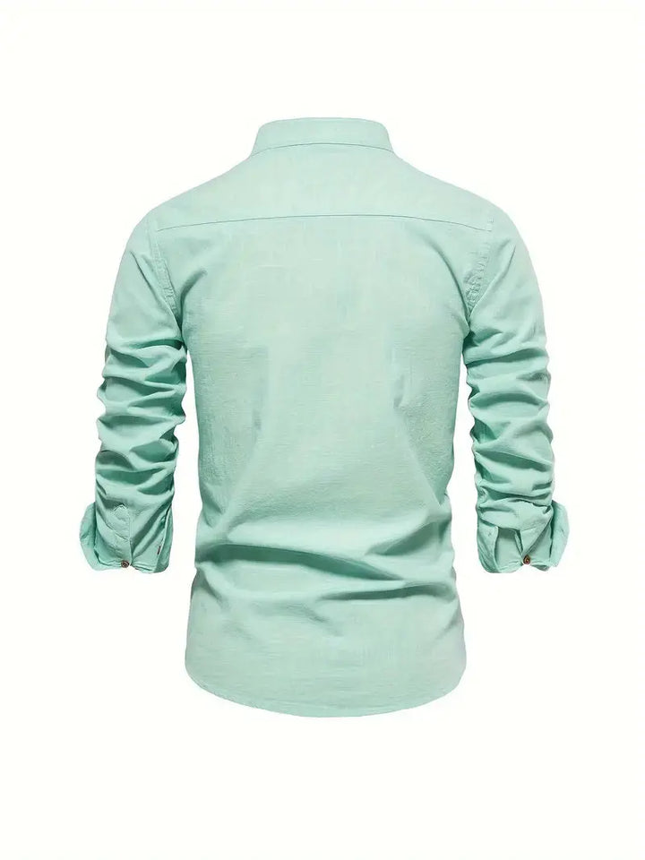 Formal-casual men's Harrington Oxford long sleeve button-up shirt.