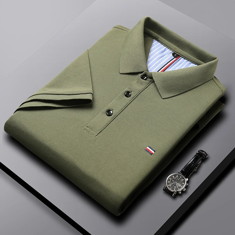 Classic men's lightweight polo shirt. Short sleeve, button-down, versatile for casual & semi-formal everyday style.