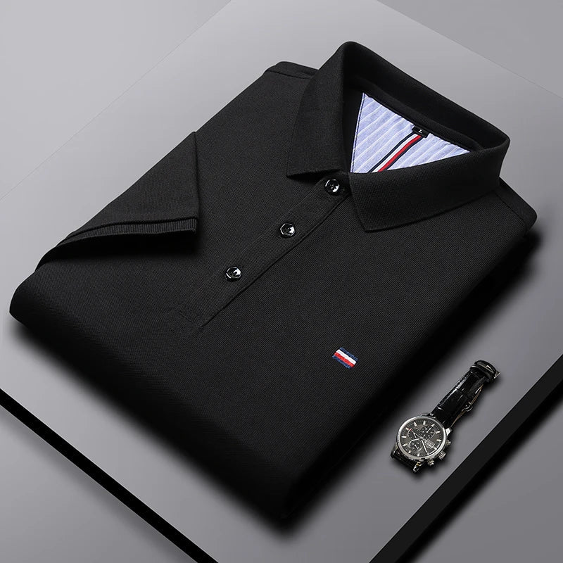 Textured men's lightweight short sleeve polo shirt. Classic style, button-down, perfect for spring & summer fashion.