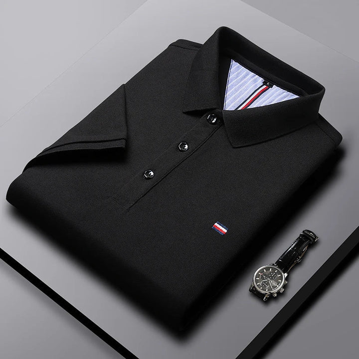 Textured men's lightweight short sleeve polo shirt. Classic style, button-down, perfect for spring & summer fashion.