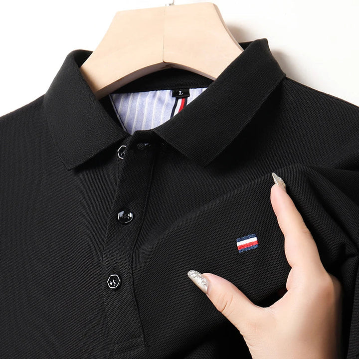Everyday men's lightweight polo shirt. Short sleeve, classic textured fabric, versatile for summer & spring fashion.