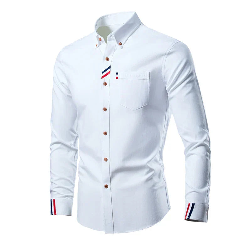 Classic men's long-sleeve button-down shirt, perfect for versatile business casual and smart casual outfits.
