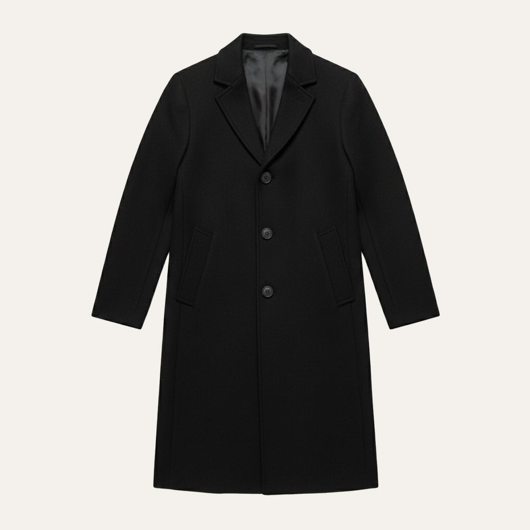 Sophisticated men's long winter jacket, perfect for tailored cold weather fashion and elegance.