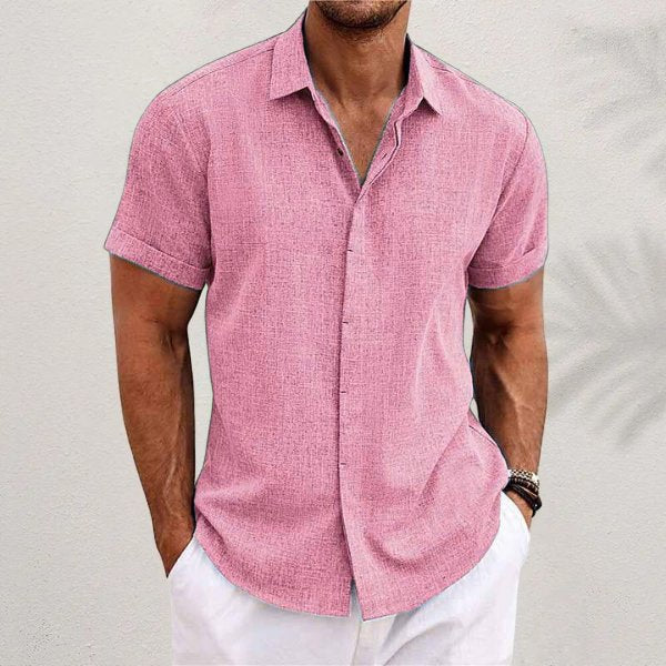 Cool men's regular fit linen shirt, short sleeve, button down, a must-have for summer fashion.