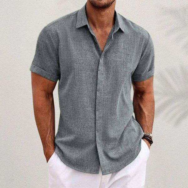 Comfortable men's regular fit linen shirt, short sleeve button down, perfect for smart casual wear.