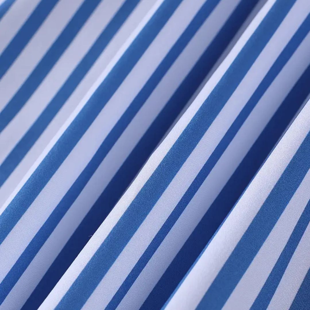 Formal or casual men's striped shirt, breathable long sleeve design with button-up front.