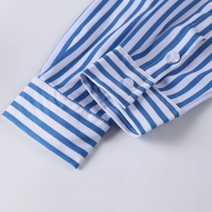 Classic men's long sleeve striped shirt, a breathable button-up wardrobe essential.