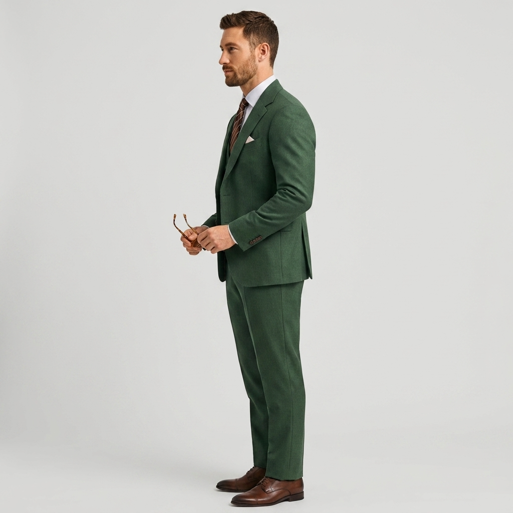 Sophisticated men's 3-piece suit. Tailored blazer, waistcoat & trousers for gentleman fashion.