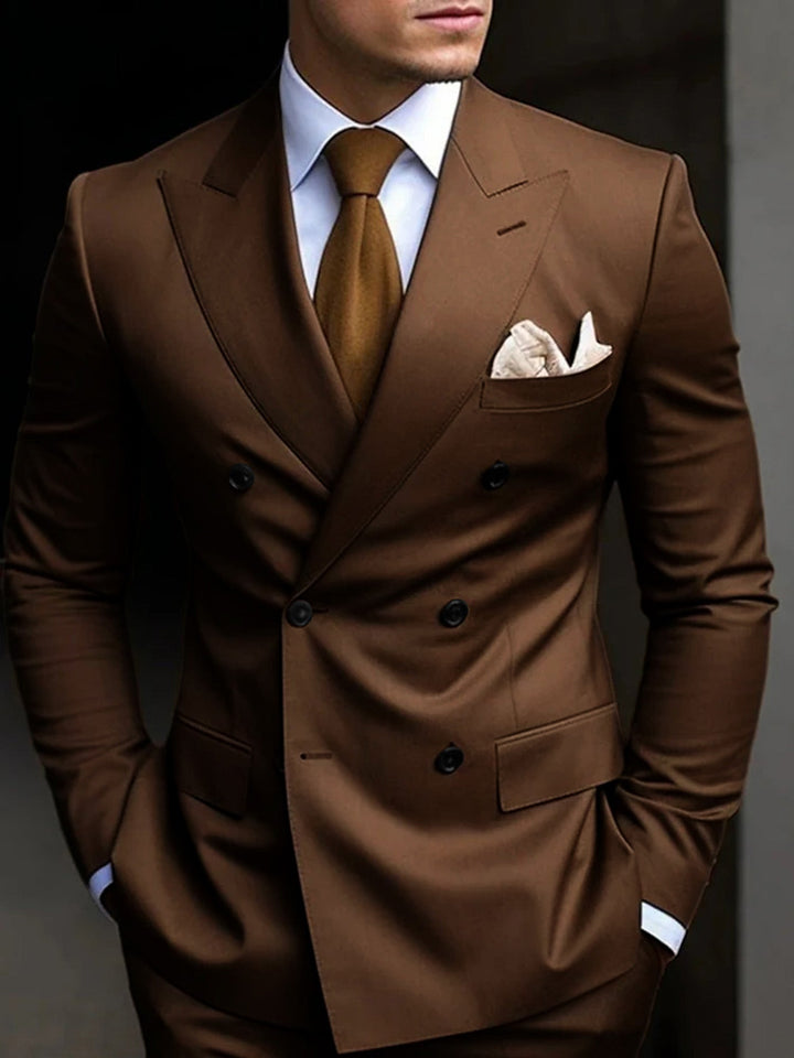 Classic men's tailored fit double-breasted 2-piece suit, perfect for formal events & business wear.