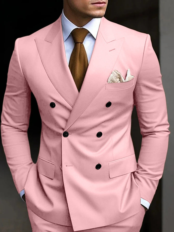 Dapper men's classic suit, tailored fit & double-breasted 2-piece for elegant business or wedding attire.