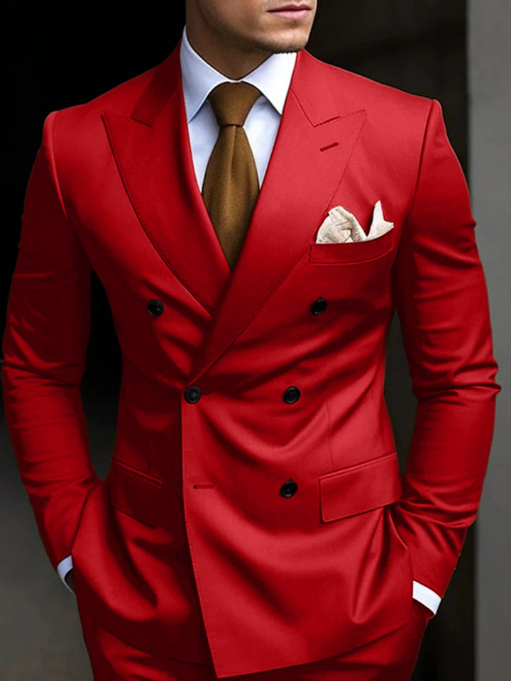 Professional men's tailored double-breasted 2-piece suit, perfect for business meetings & formal wear.