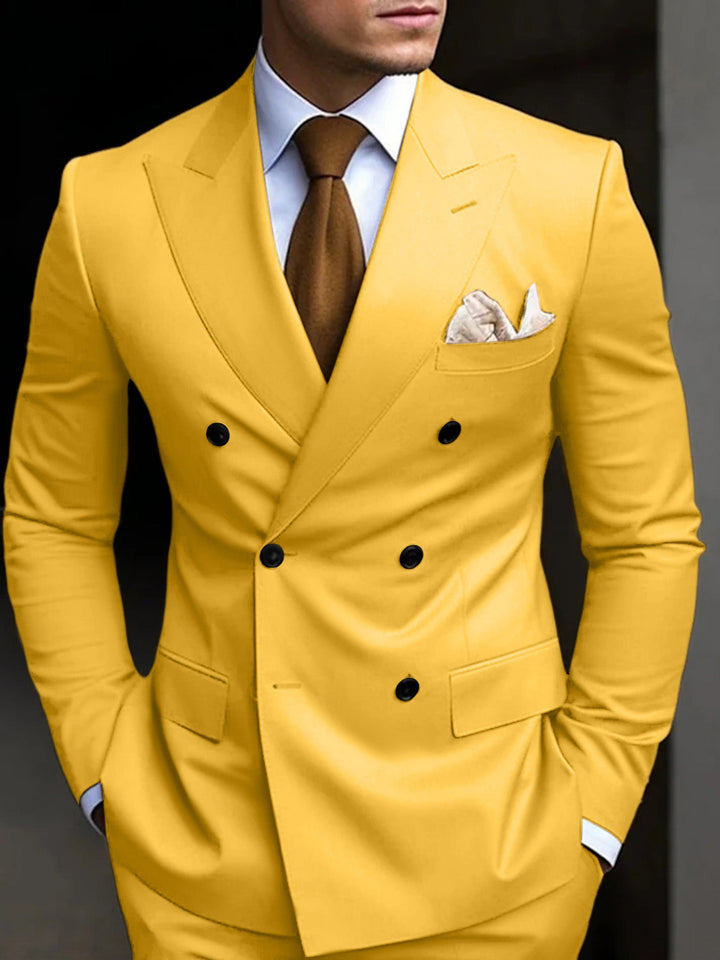 Distinguished men's double-breasted classic suit, a tailored 2-piece for business, weddings, and formal occasions.