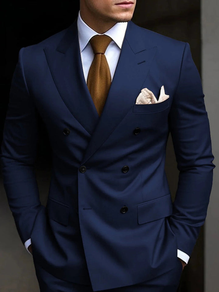 Timeless men's formal wear: a tailored fit double-breasted 2-piece suit for business & celebrations.