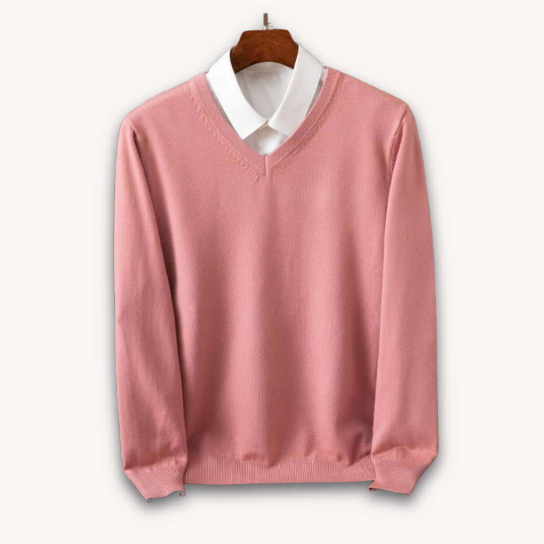Men's long-sleeve V-neck sweater, ideal for casual outfits & stylish layering.