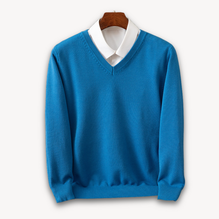 Stylish men's V-neck sweater, classic design, great for layering & everyday comfort.