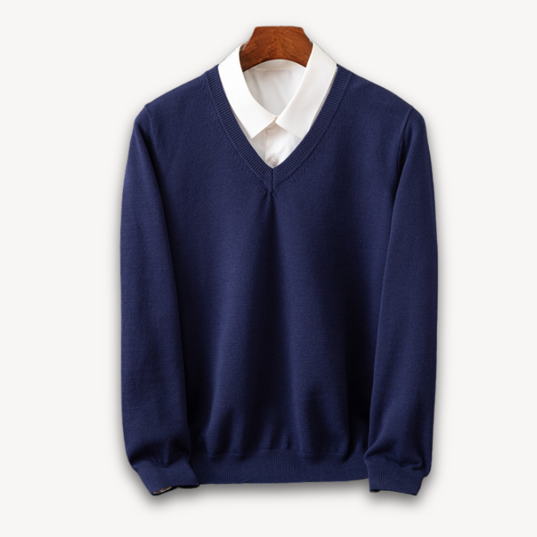 Classic men's fashion V-neck sweater, long sleeve & comfortable for daily wear.