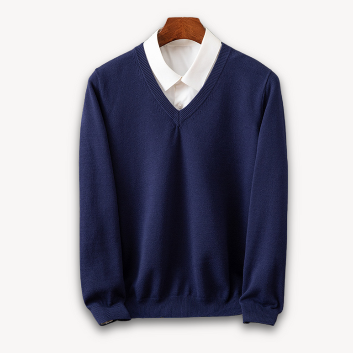 Classic men's fashion V-neck sweater, long sleeve & comfortable for daily wear.