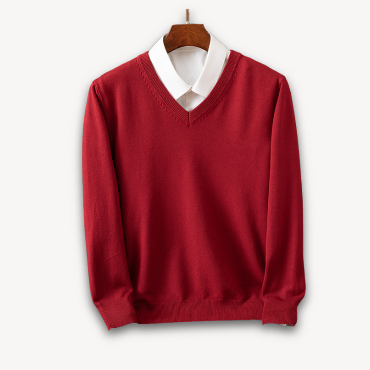 Slim-fit men's V-neck sweater, perfect for casual style and comfortable layering.