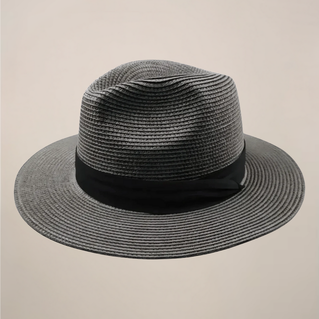 Close-up of a men's classic Panama straw hat, showing intricate weave & wide brim for ultimate sun protection.