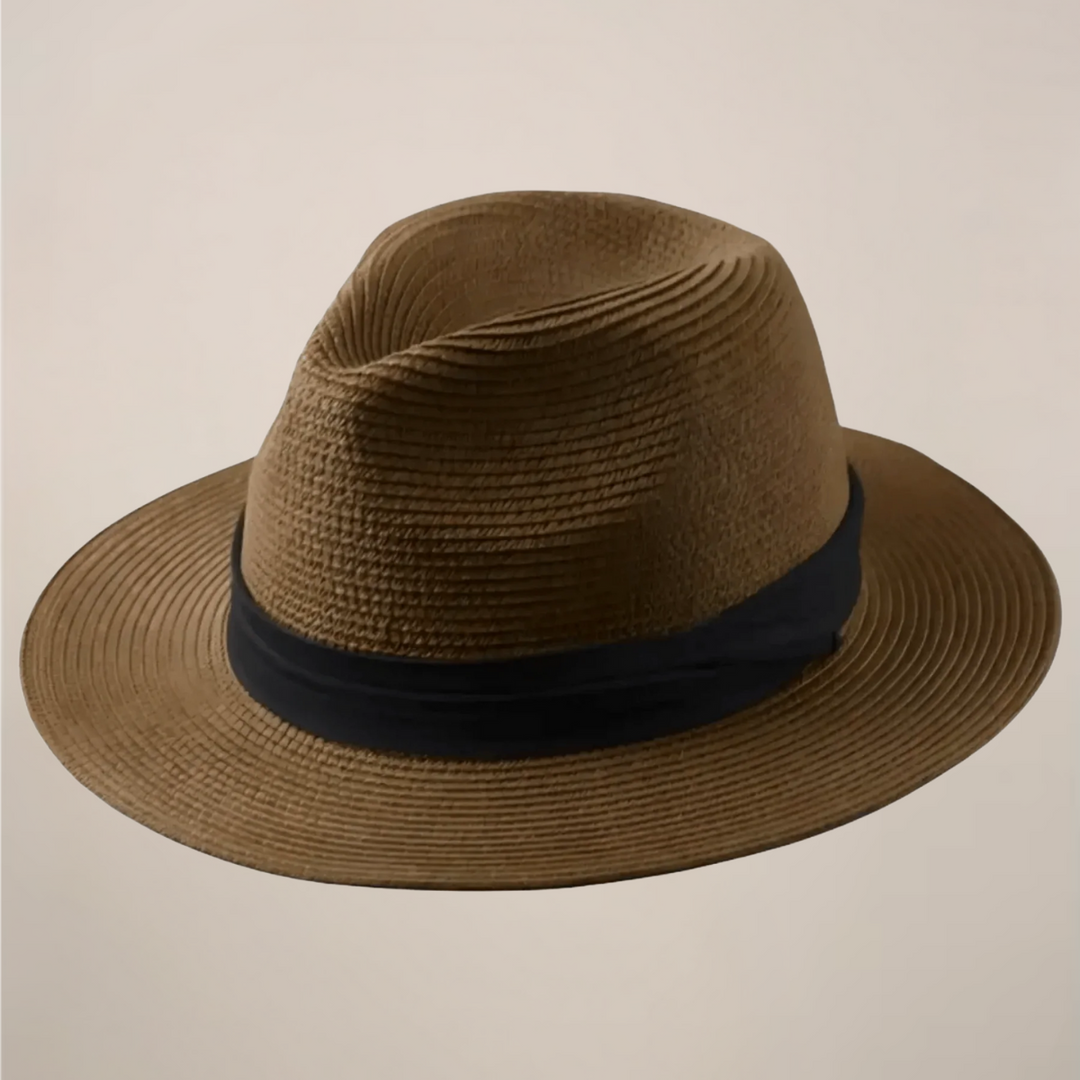 Stylish men's wide brim Panama hat, perfect for beach, travel, and enhancing any casual summer fashion outfit.