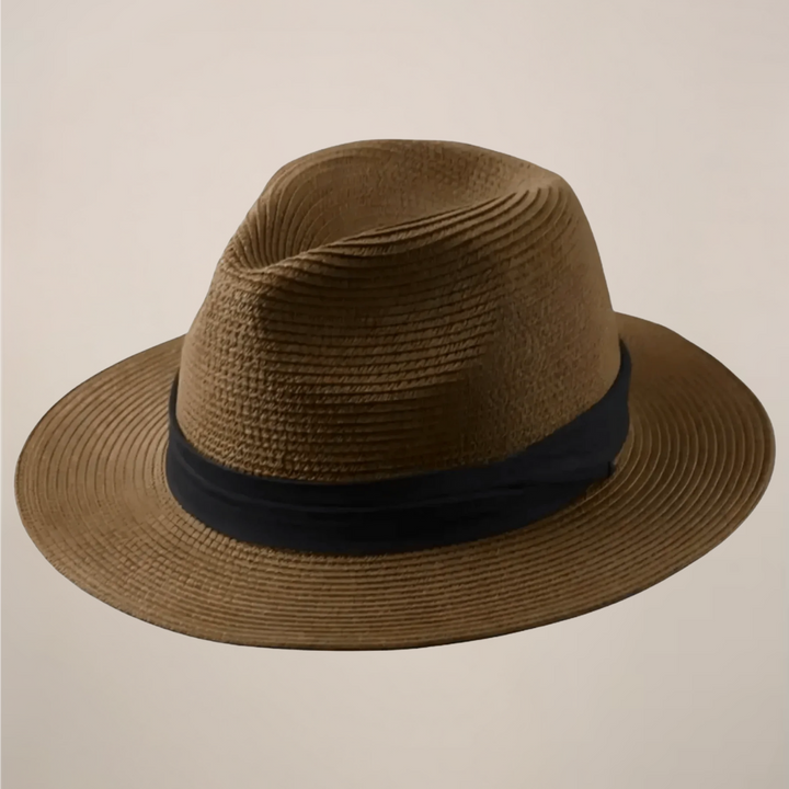 Stylish men's wide brim Panama hat, perfect for beach, travel, and enhancing any casual summer fashion outfit.