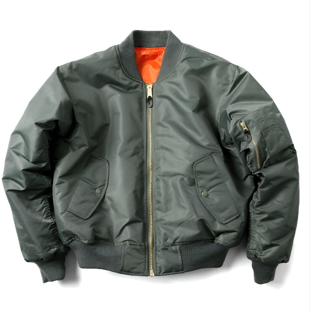 Classic unisex bomber jacket, perfect for timeless style & all-season comfort. Versatile fashion outerwear.