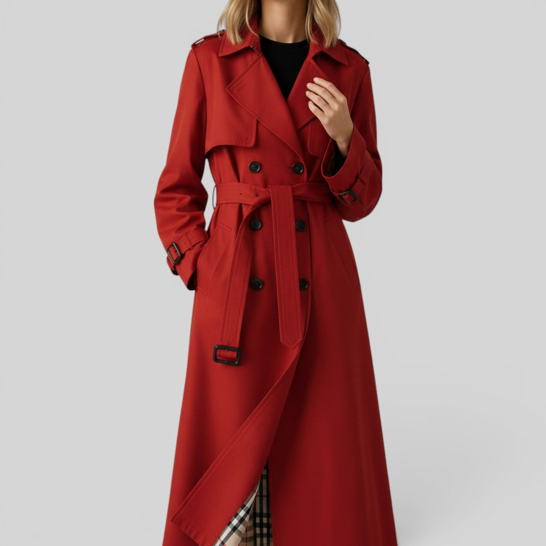 Timeless women's belted trench coat. Versatile longline outerwear, perfect for sophisticated style.