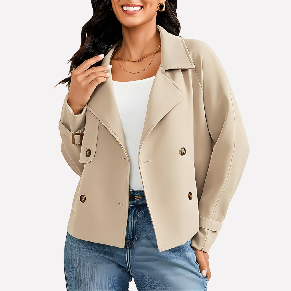 Elegant tailored women's blazer jacket, classic design with notched lapel. Suitable for office or smart casual looks.