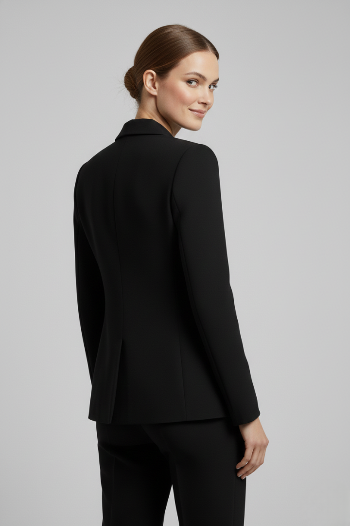 Sophisticated women's double-breasted blazer. Tailored fit, gold buttons, perfect for office or special events.