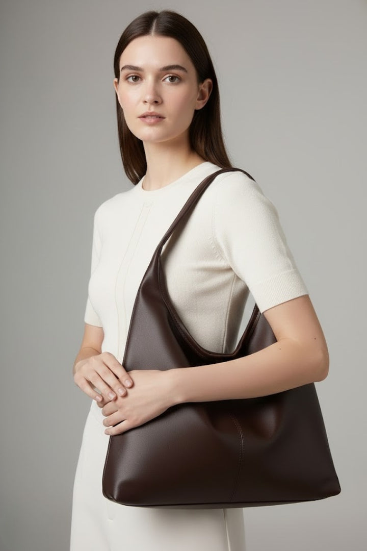 Versatile women's faux leather tote bag. Classic everyday shoulder bag with large capacity & inner pocket.