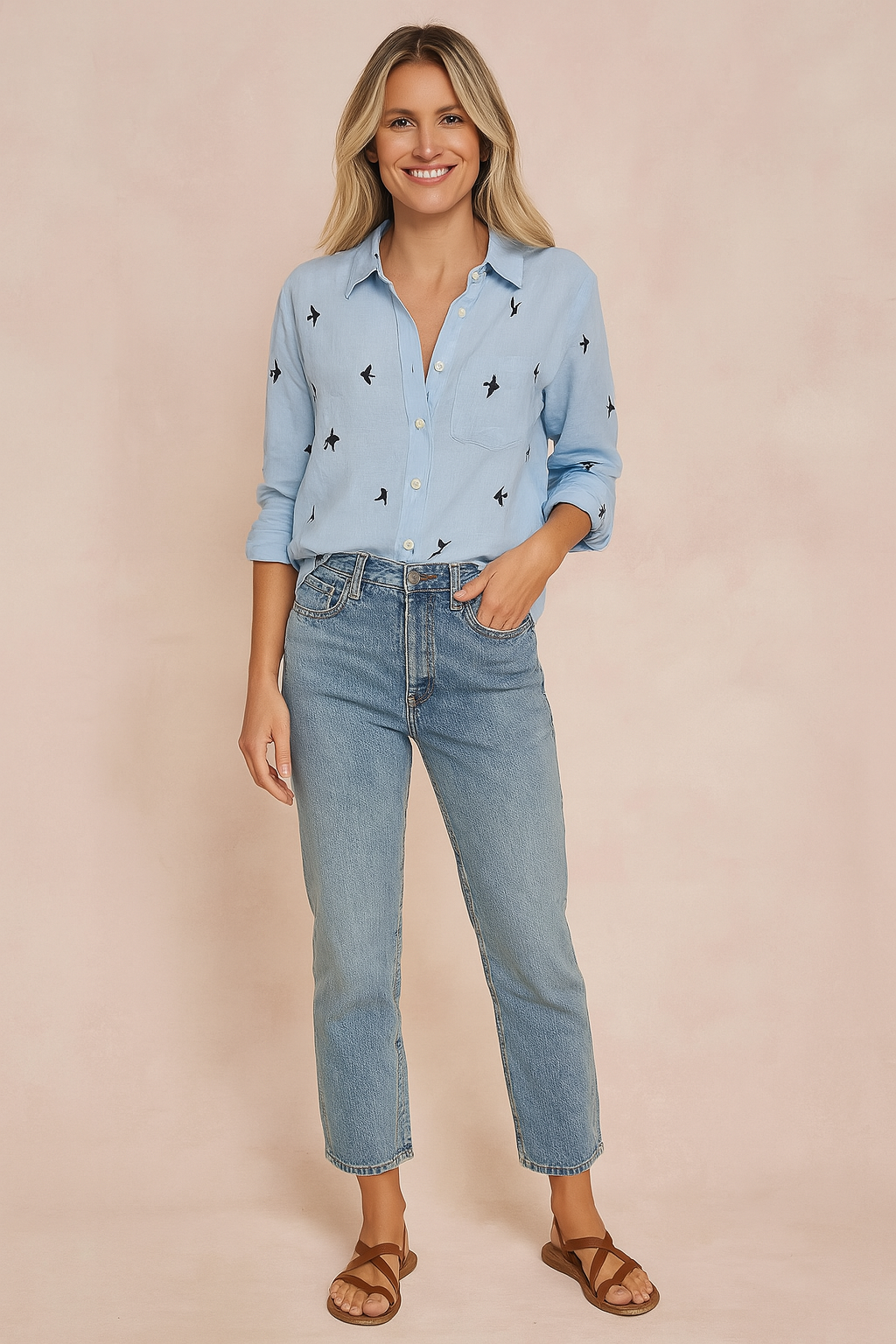 Classic women's long-sleeve button-up blouse for effortless casual and everyday style.