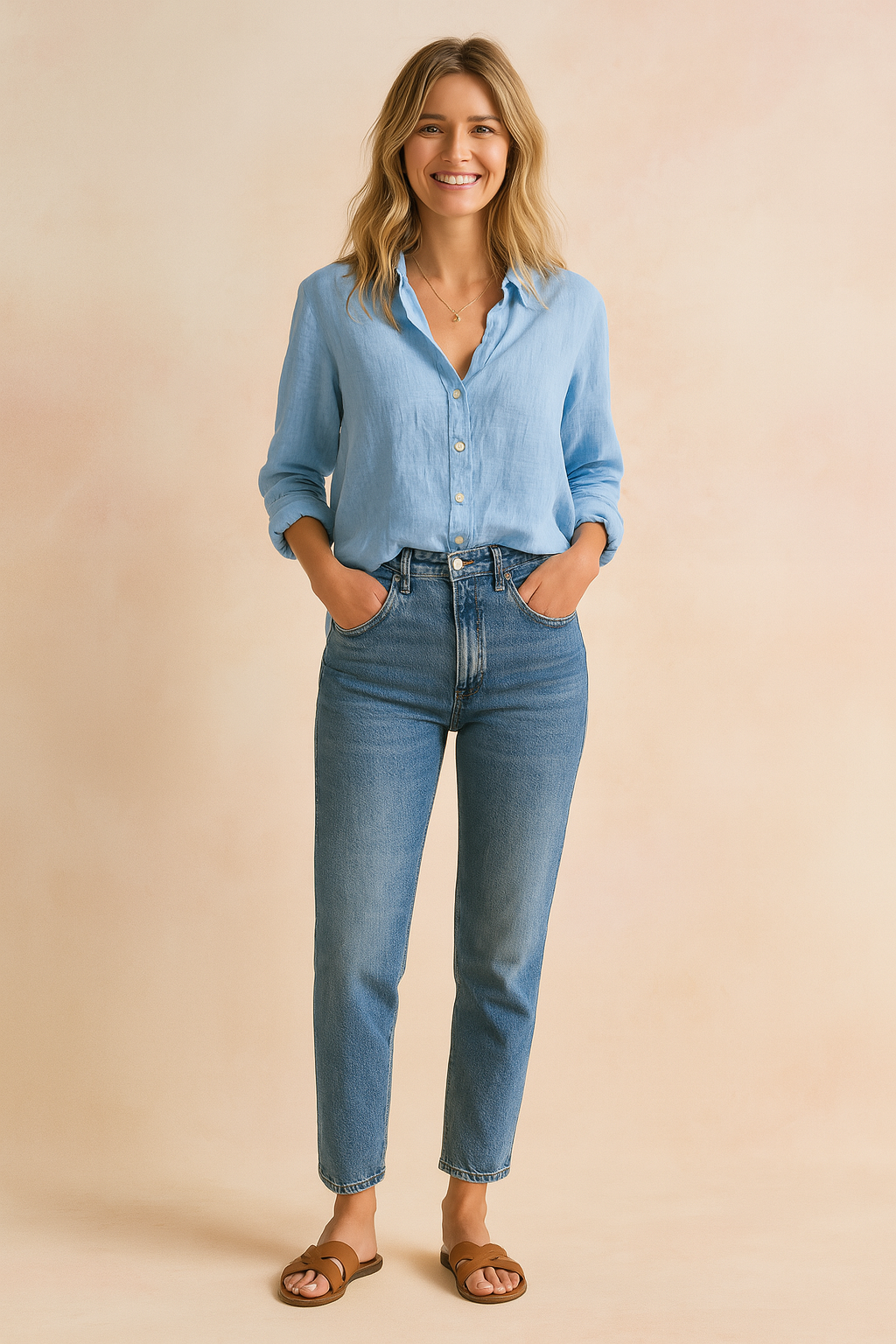 Effortless women's classic button-up blouse with long sleeves, great for any casual occasion.
