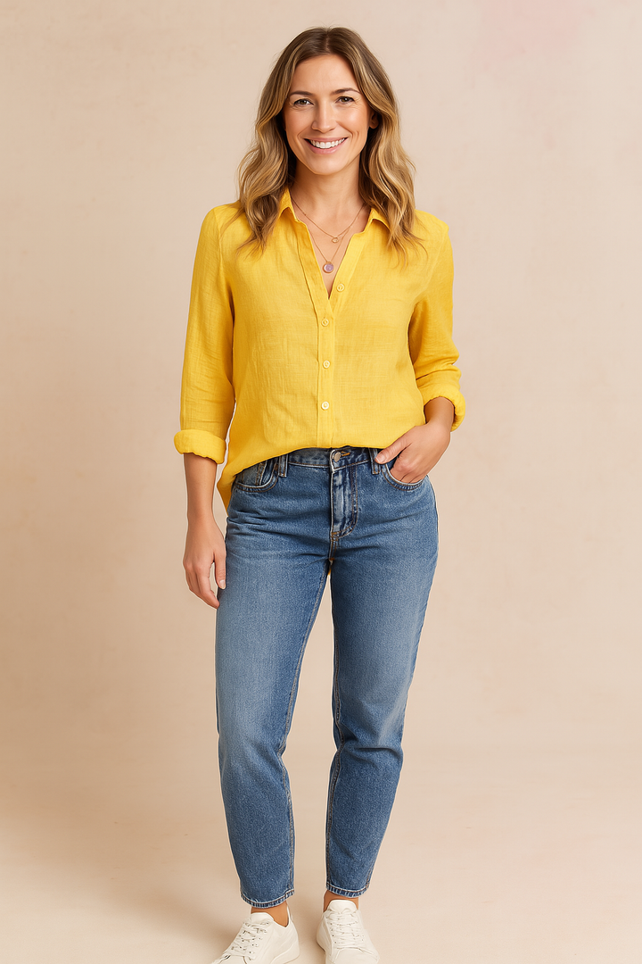 Everyday women's long-sleeve blouse, button-up style, designed for comfort and versatile elegance.