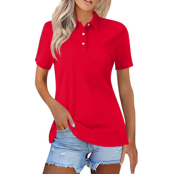 Women's collared short sleeve polo shirt. Smart casual everyday top, perfect for a classic and versatile look.