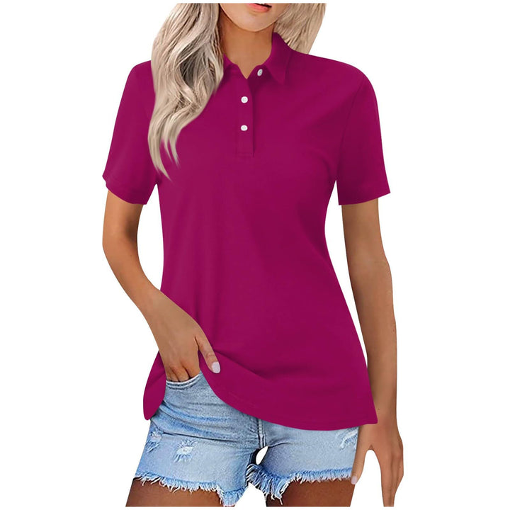 Chic women's short sleeve polo in black. A smart casual everyday top with a classic collared shirt design.