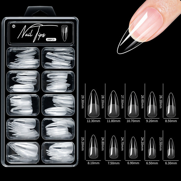 Manicure tool: Durable clear nail extension tips for professional & DIY acrylic nail art.