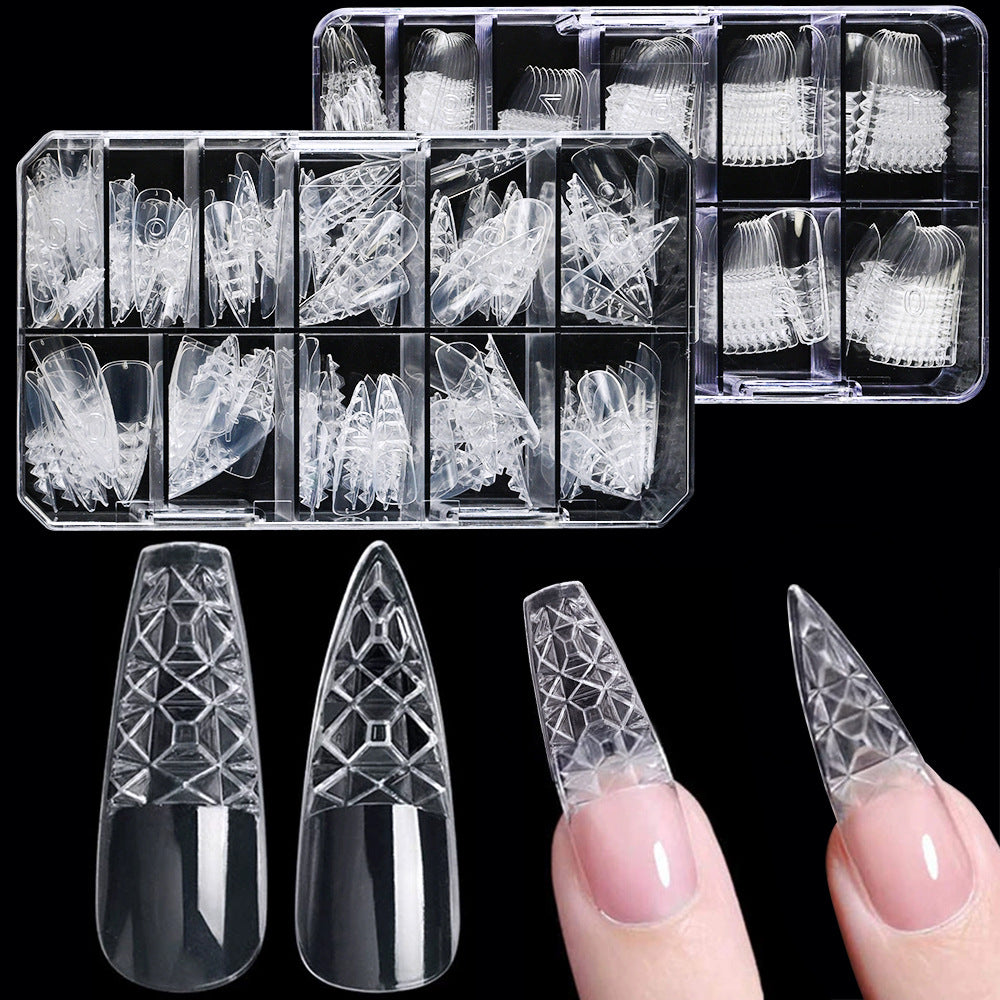 Clear nail extension tips for women's salon manicures; perfect for acrylic, gel, and DIY false nail art.