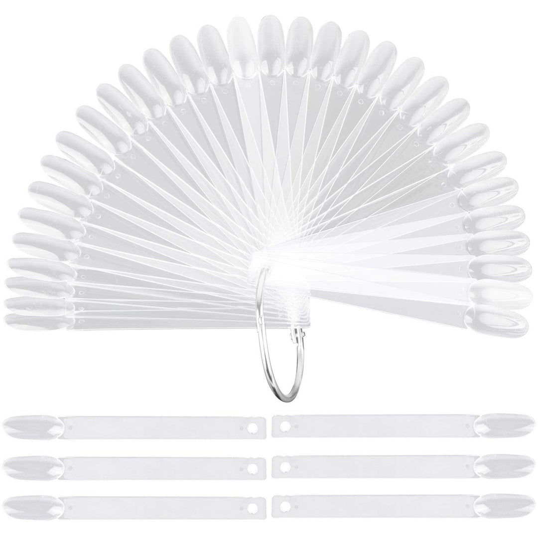 Nail artist display tips, transparent, for showcasing diverse nail art designs, polish colors & manicure styles.