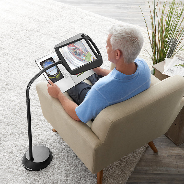 ClearView LED reading lamp with 5x magnifier for detailed tasks, crafting, and hobbies. Bright, eye-caring light.