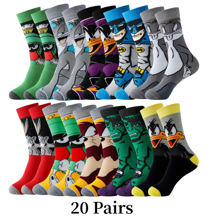 Unisex novelty ankle socks featuring various popular cartoon characters, great gift idea.