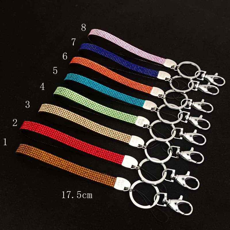 Close-up of a sparkling rhinestone keychain, ideal as a key holder or bag charm accessory.