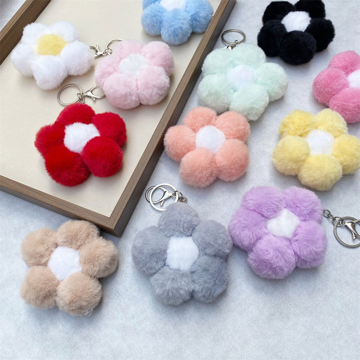 Colorful floral plush keychain, a fun and soft key accessory, also a cute bag charm.