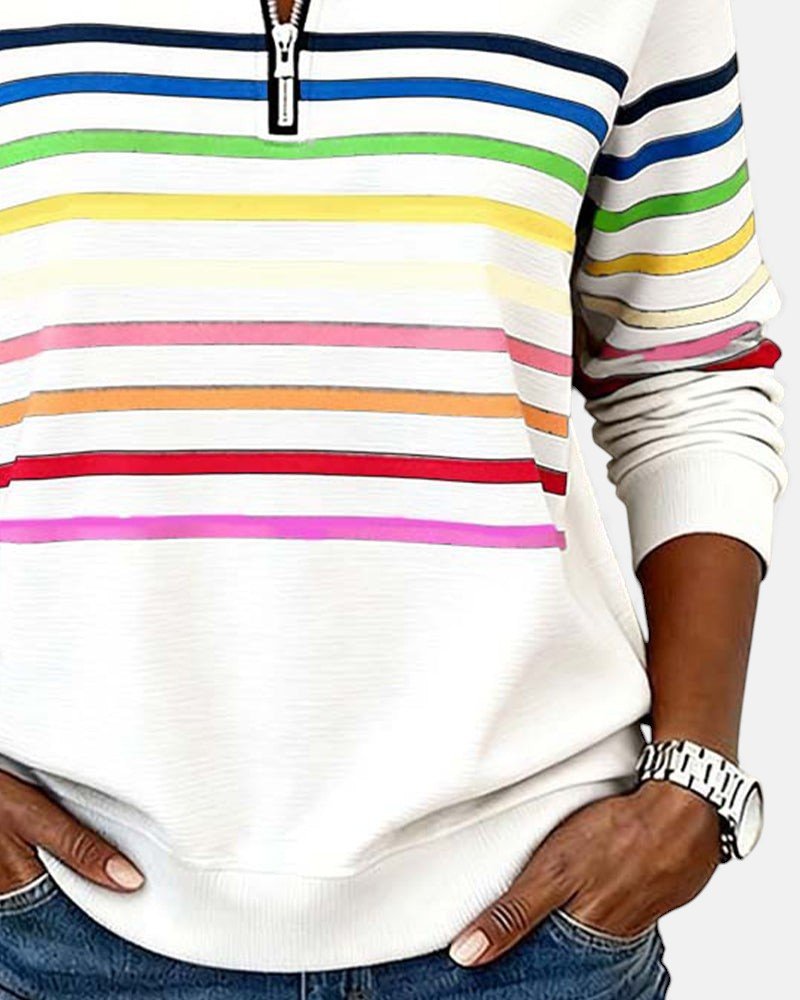 Everyday wear women's striped long sleeve pullover, offering casual style and warmth.