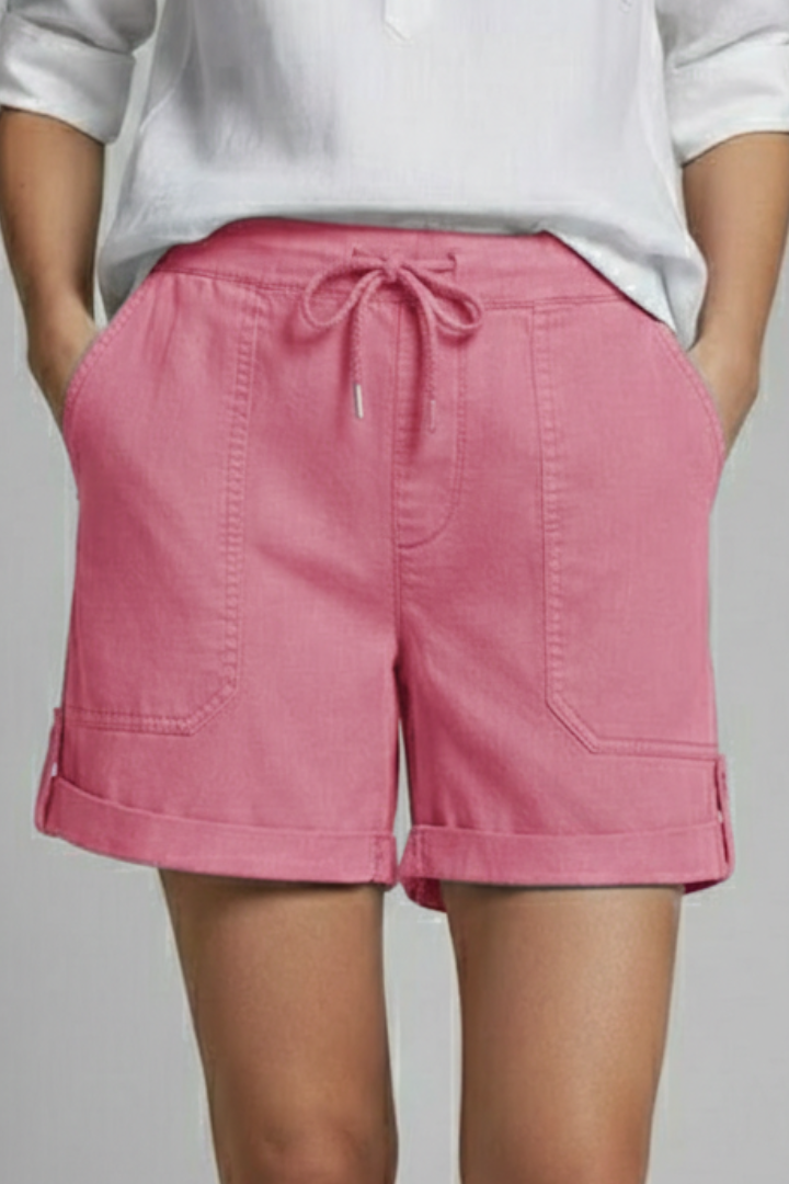 Pair of casual women's drawstring shorts, perfect for lounging or active summer days.