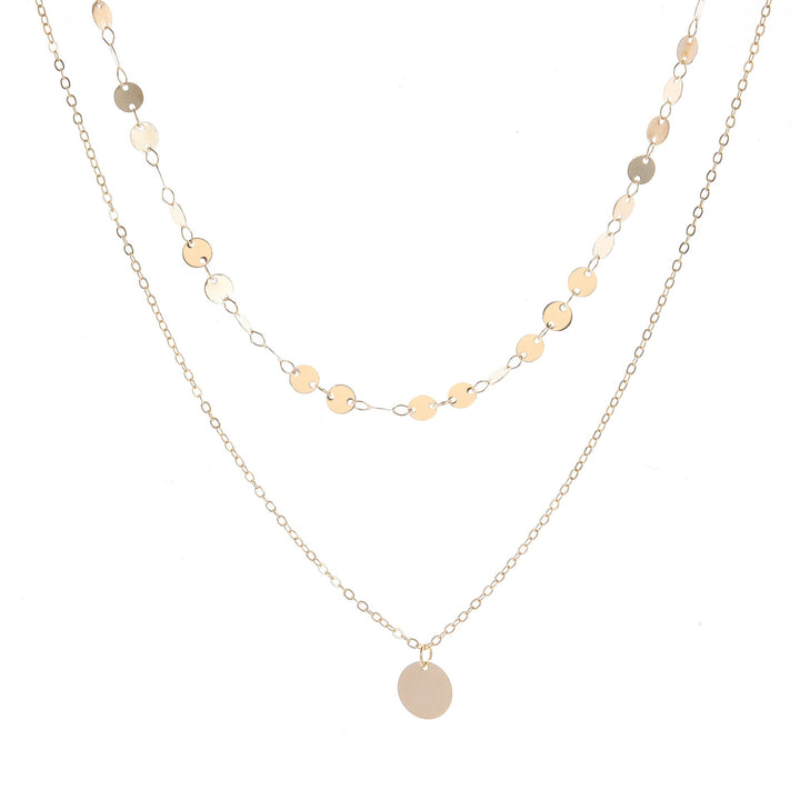 Versatile women's layered disc chain necklace, perfect fashion accessory with stunning gold & silver tone details.