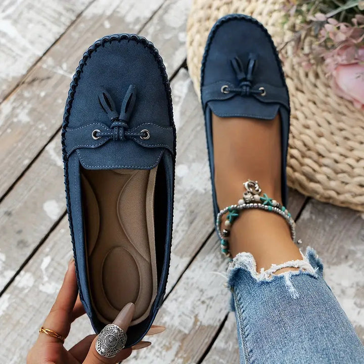 Front view of women's everyday orthopedic tassel loafers, combining style & comfort.